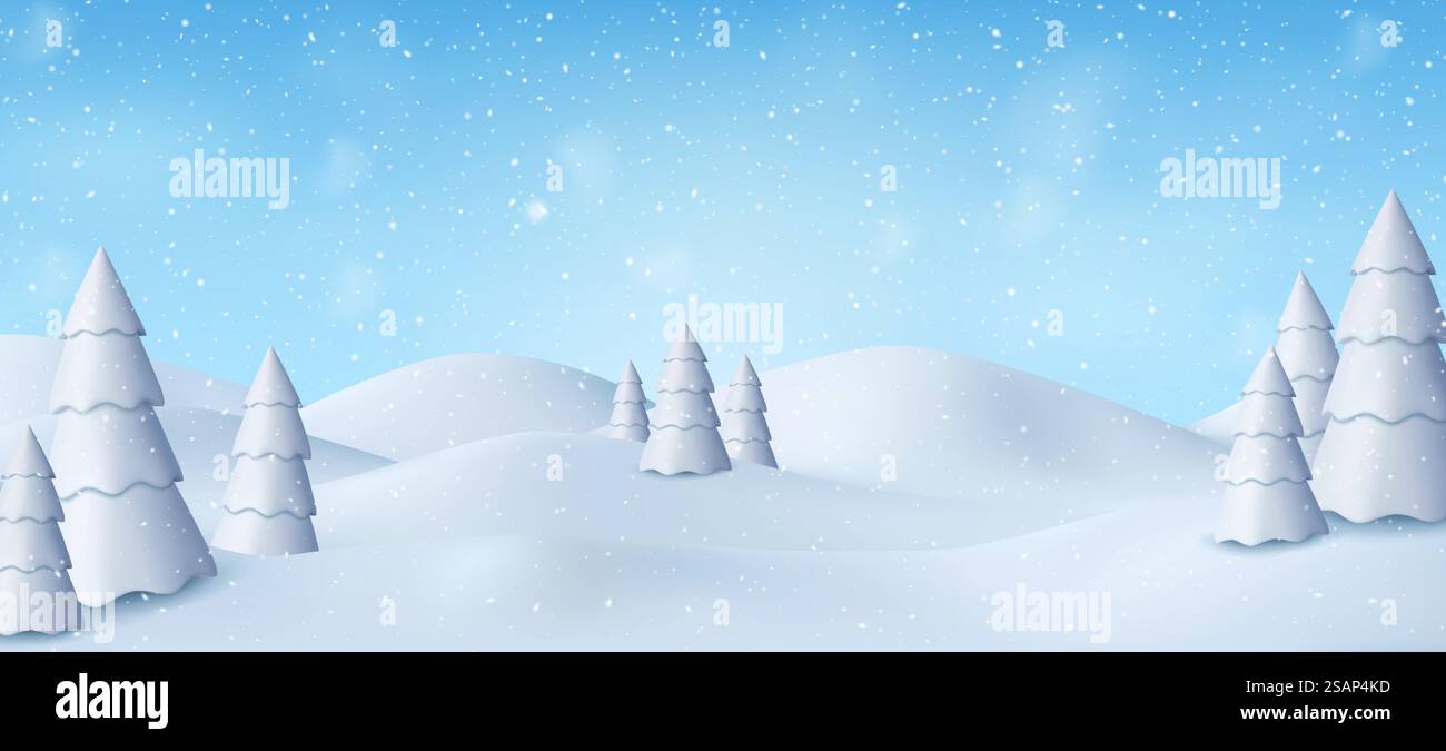 3d Natural Winter Christmas and new year background with blue sky ...