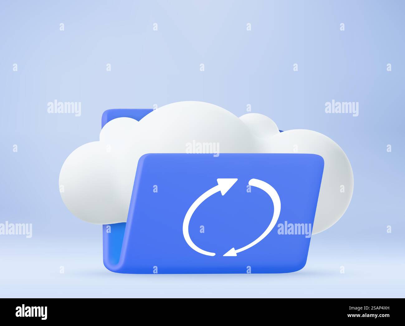 3d Cloud storage icon. Digital file organization service or app with data transfering. 3d rendering. Vector illustration. 3d Cloud storage icon. Stock Vector
