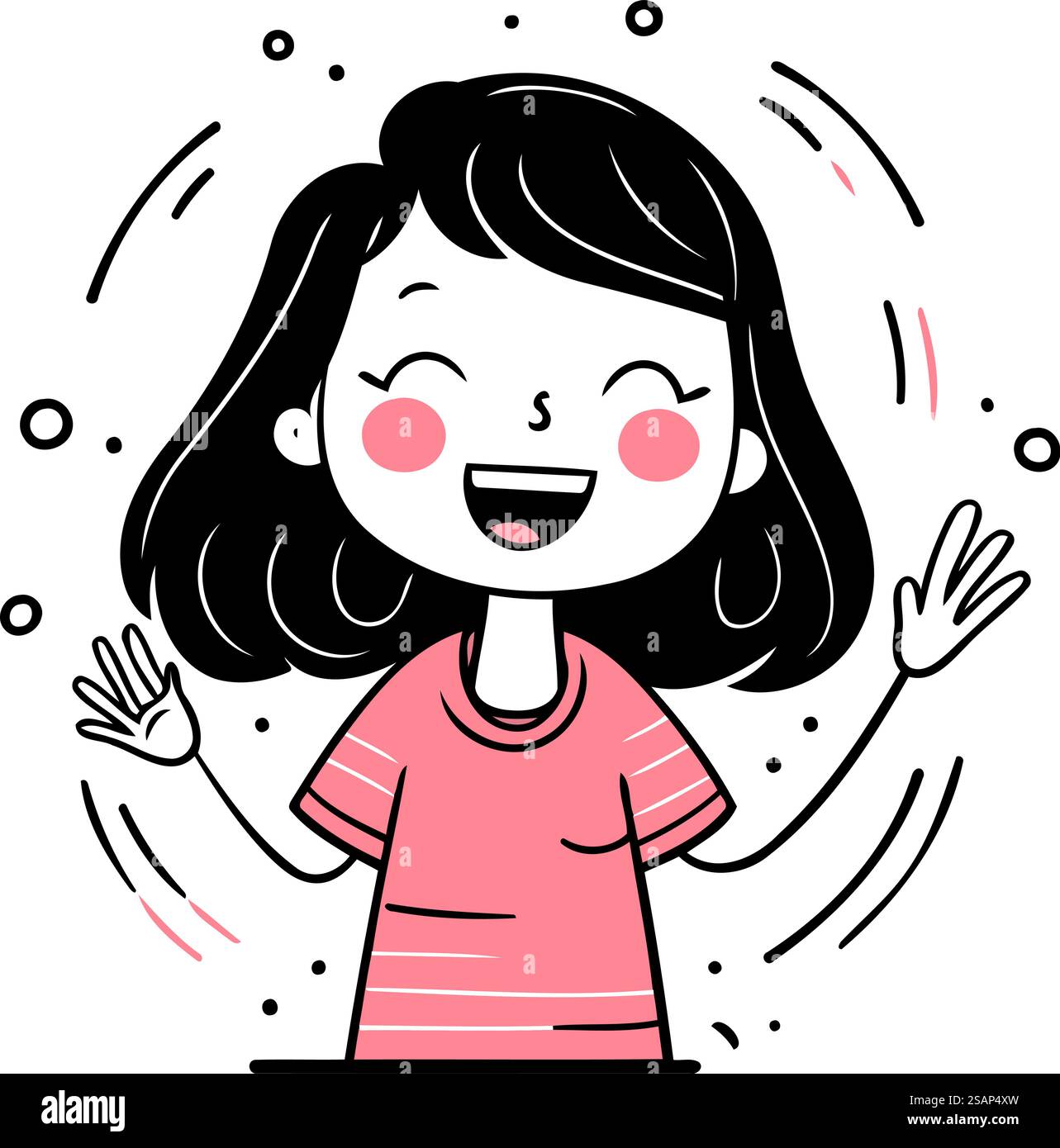 Cute little girl smiling and waving her hands. Vector illustration ...