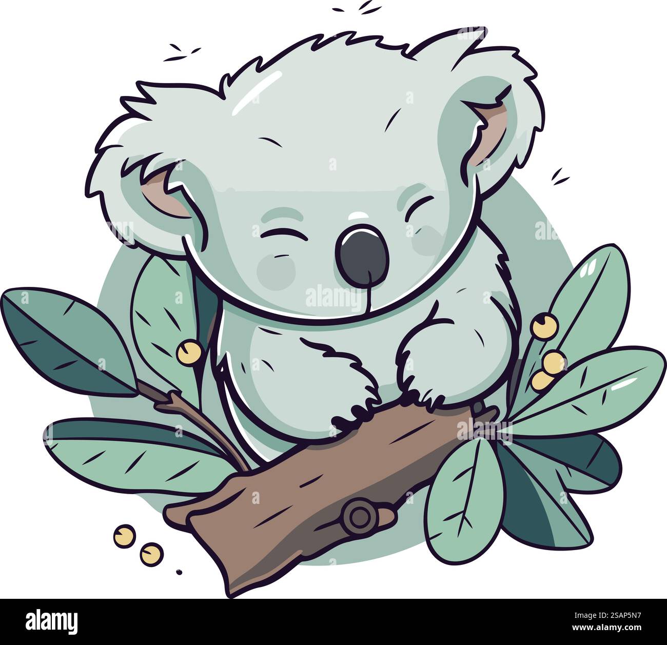 Cute koala on a branch with leaves. Vector illustration Stock Vector ...