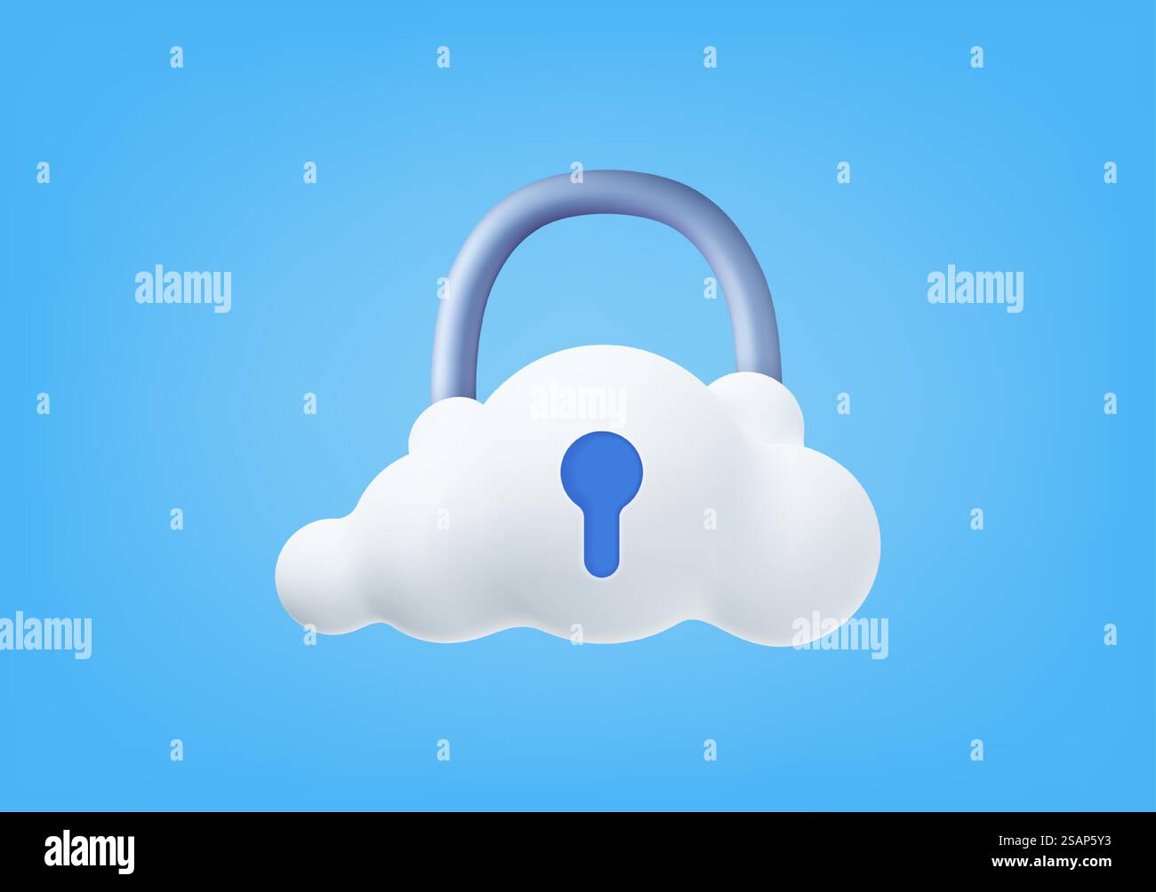 3d White fluffy cloud locker. Security concept. 3D rendering. Password protected icon for mobile applications and website concept. Vector illustration. White fluffy cloud locker Stock Vector