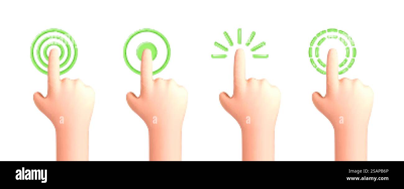 Touch or click icon design. 3D hand pointing icon design. Pointing gesture, tap screen, choose button. Vector 3d illustration. Stock Vector