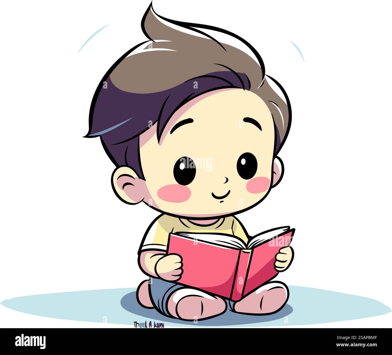 Cute little boy reading a book isolated on white background. Vector ...