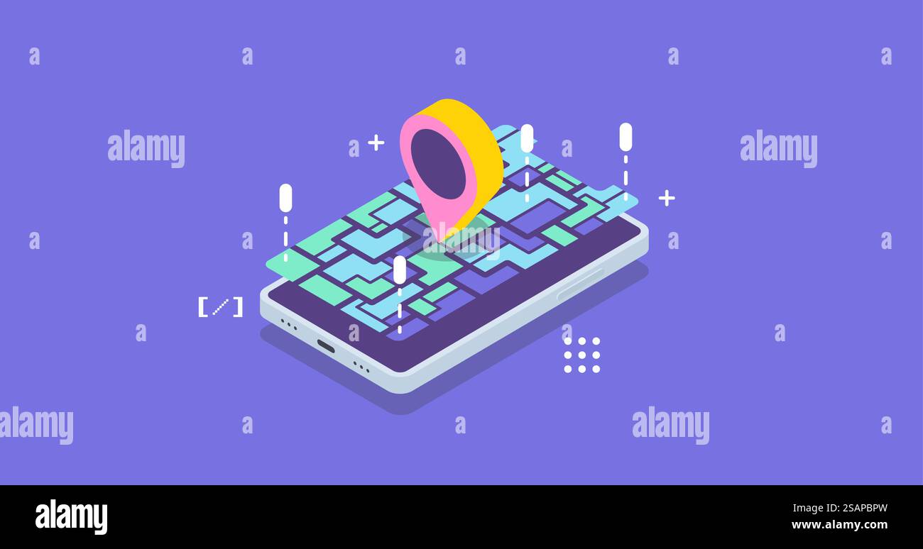 Mobile GPS navigation concept. Vector Isometric smartphone with map ...