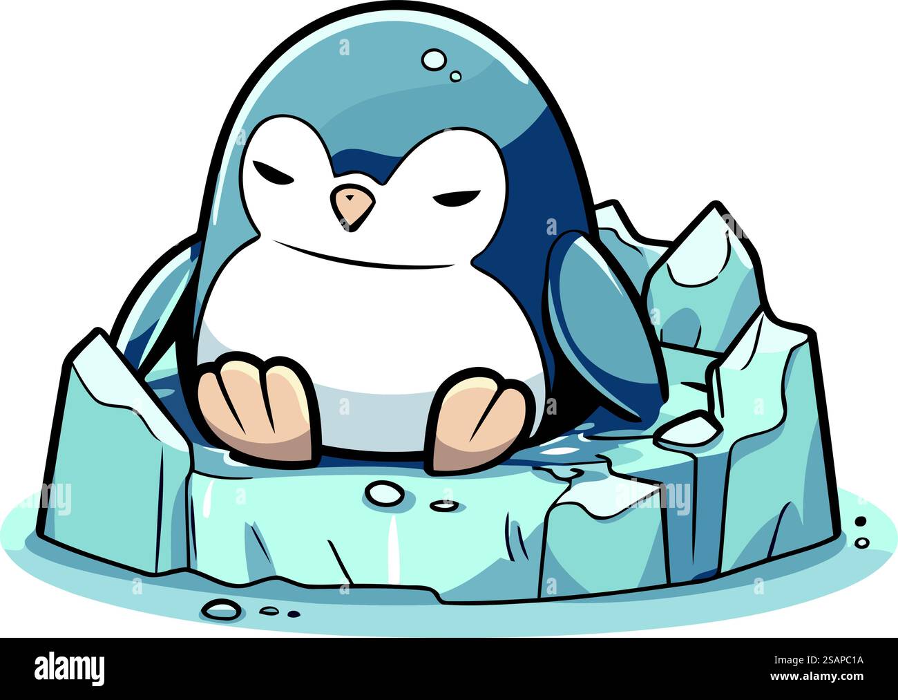 Cute penguin sitting on an ice floe. Vector illustration Stock Vector ...