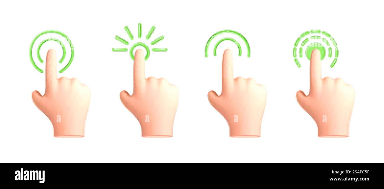 Touch or click icon design. 3D hand pointing icon design. Pointing gesture, tap screen, choose button. Vector 3d illustration. Stock Vector