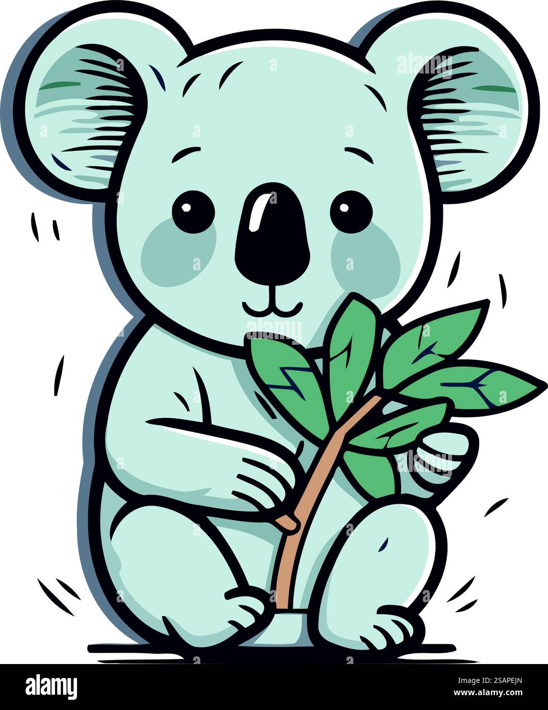 Cute koala holding a branch with leaves. Vector illustration Stock ...