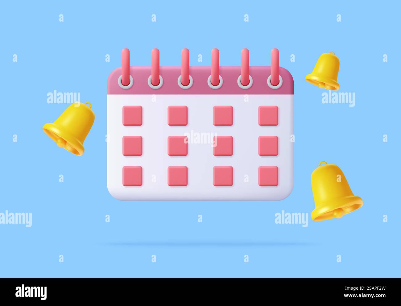 3d notification bell ringing and calendar deadline concept. Day month ...
