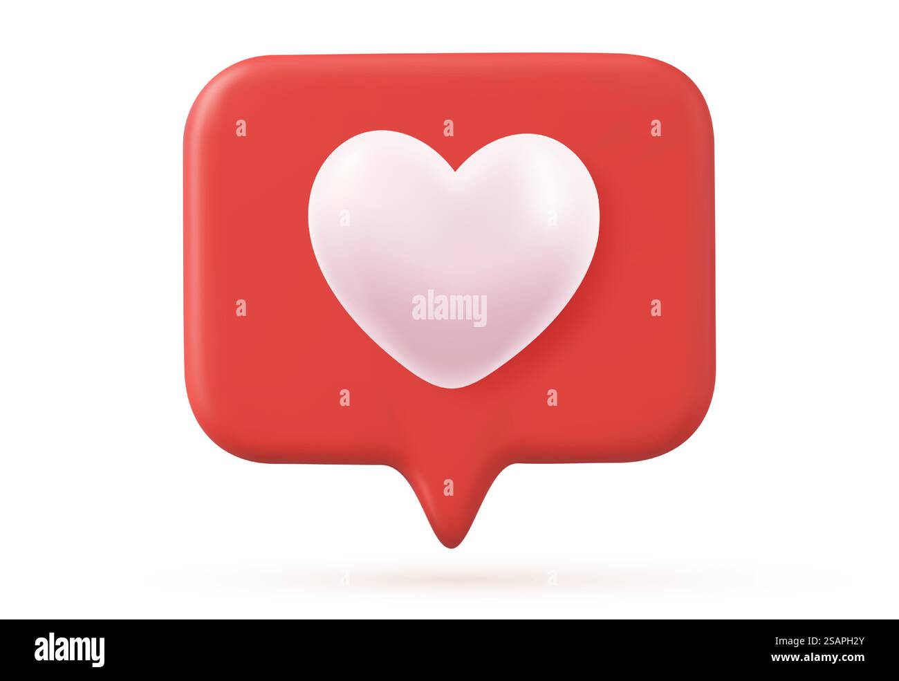 3d social media notification love like heart icon in red rounded square ...
