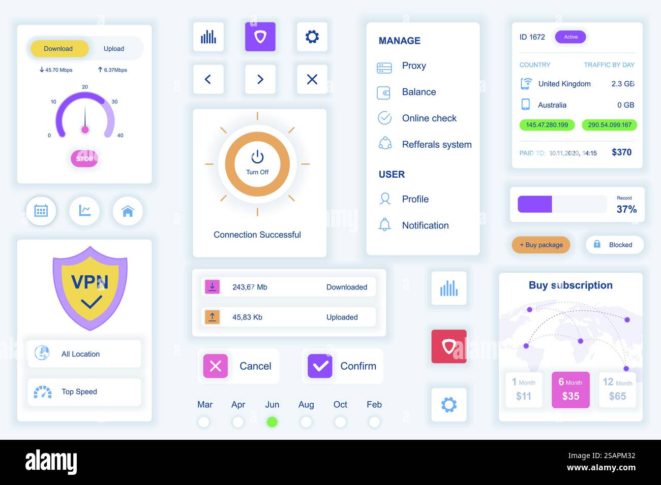 User interface elements set for cyber security mobile app. Kit template ...