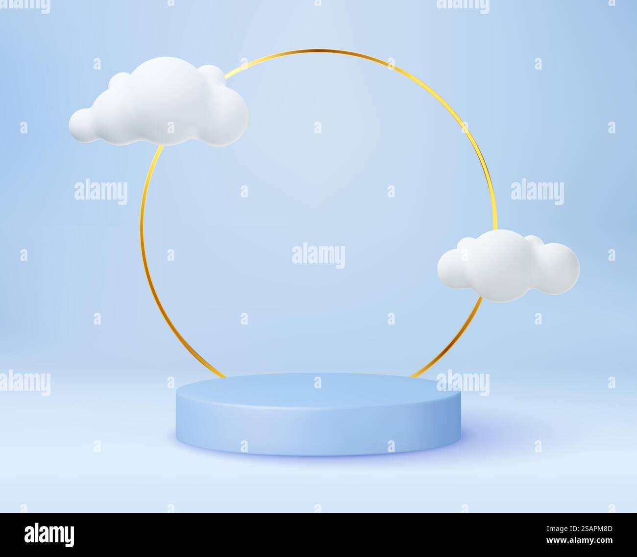 3d blue rendering with podium and minimal cloud scene. Stage 3d render ...