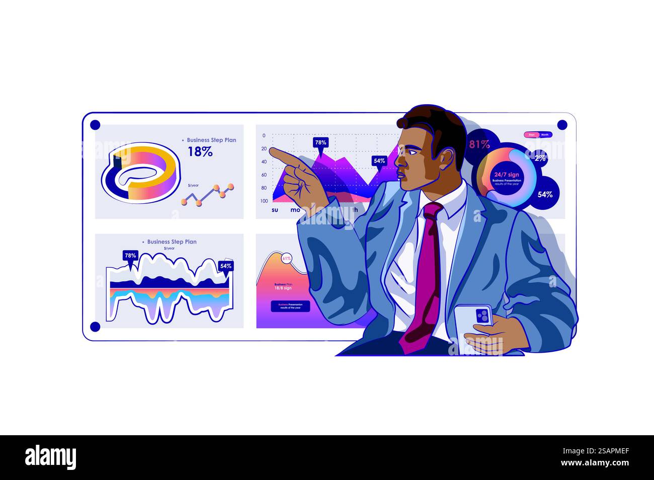 Business plan concept with people scene in flat cartoon design for web ...