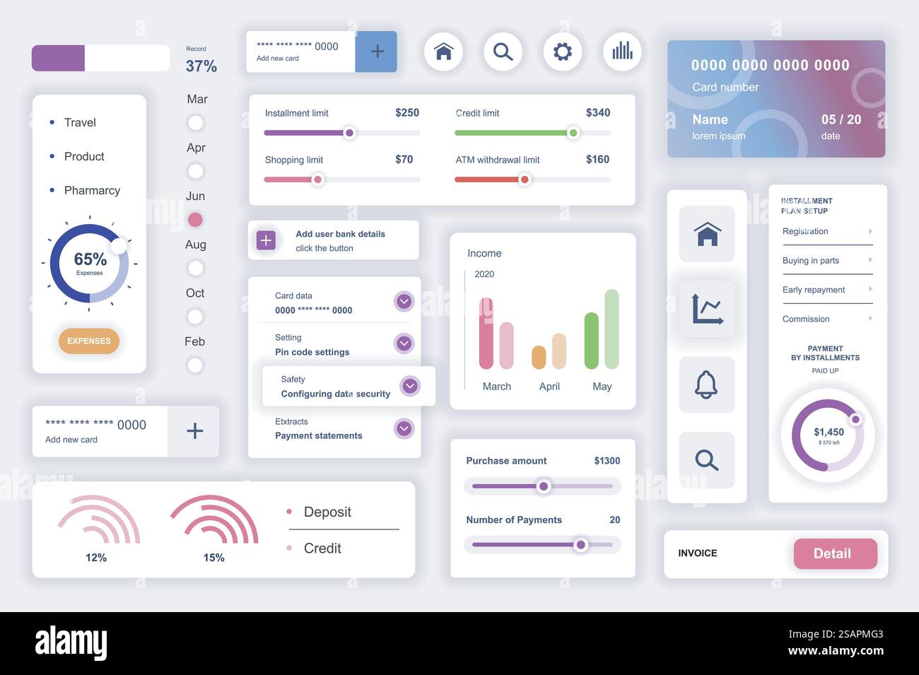 User interface elements set for data analysis mobile app. Kit template ...