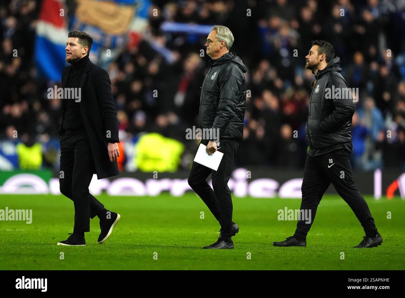 Union SG head coach Sebastien Pocognoli (left) and staff after the