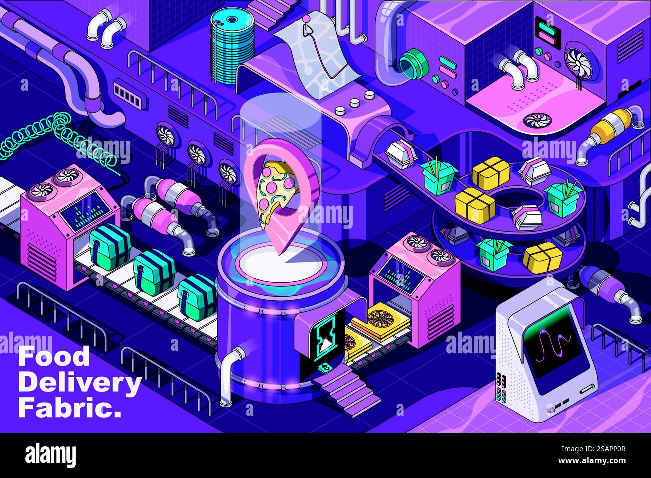 Food delivery web concept in 3d isometric design. Fast courier shipping ...