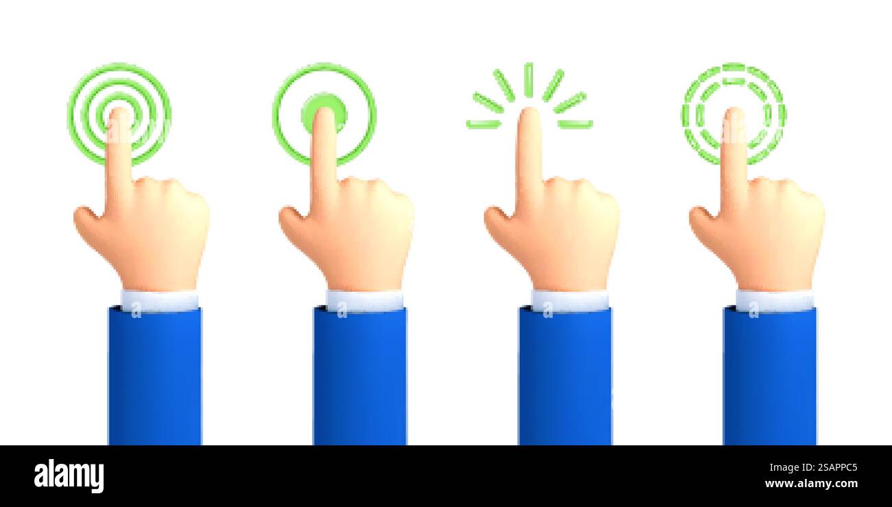 Touch or click icon design. 3D hand pointing icon design. Pointing gesture, tap screen, choose button. Vector 3d illustration. Stock Vector