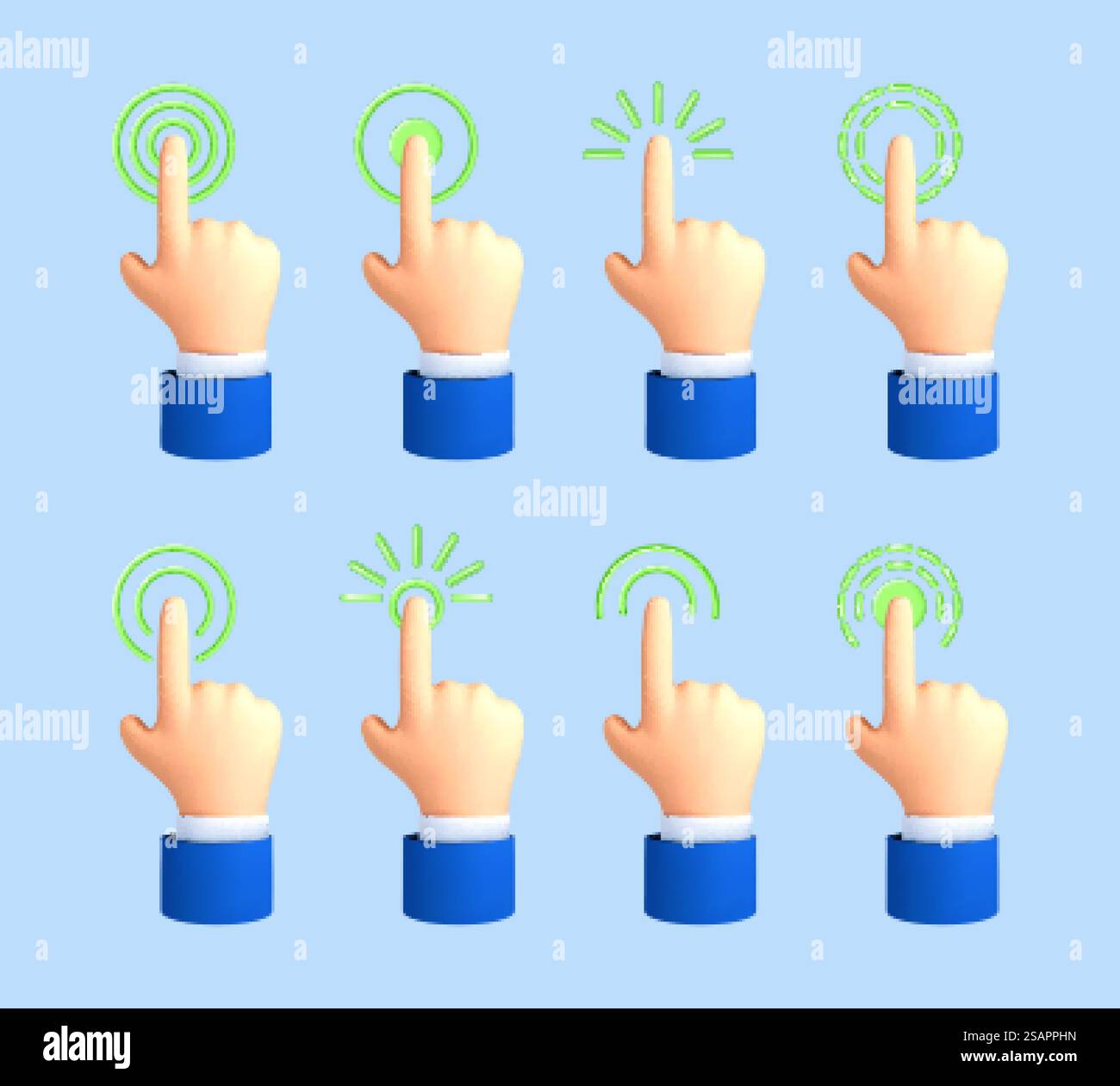 Touch or click icon design. 3D hand pointing icon design. Pointing gesture, tap screen, choose button. Vector 3d illustration Stock Vector