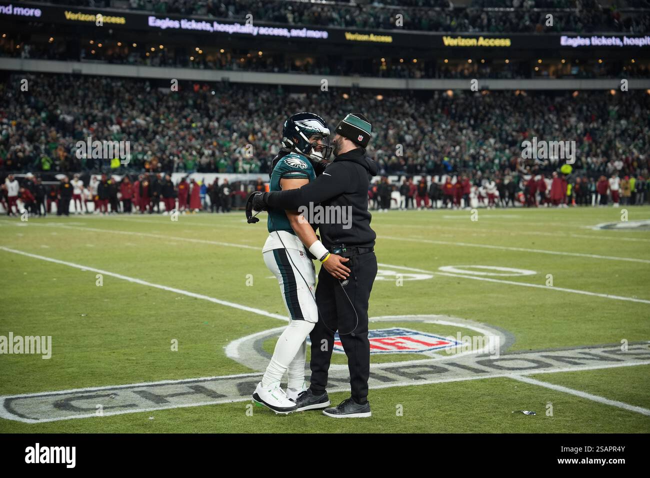 Philadelphia Eagles' Nick Sirianni and Jalen Hurts react during the NFC ...