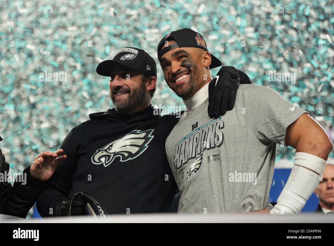 Philadelphia Eagles' Nick Sirianni and Jalen Hurts reacts after the NFC ...