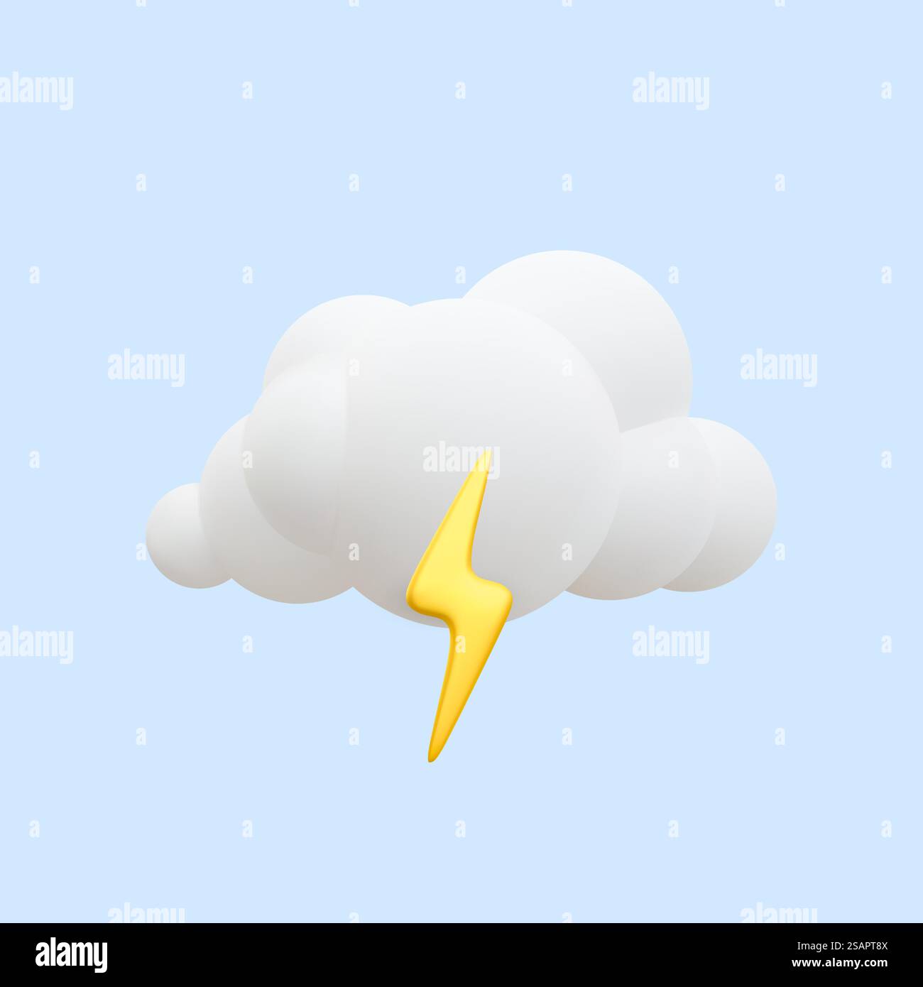 3d realistic storm cloud icon with lightning isolated on blue background. Vector illustration. Stock Vector