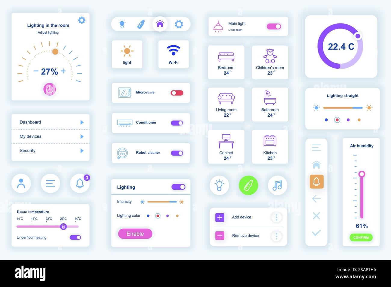 User Interface Lighting User interface elements set for smart home mobile app. Kit template ...