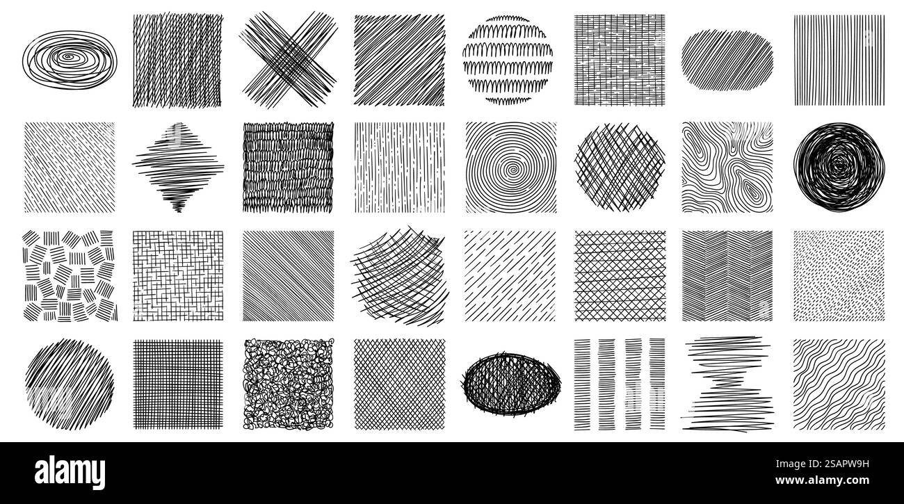 Scribble hatch textures. Dirty lines and scratches of various shapes ...