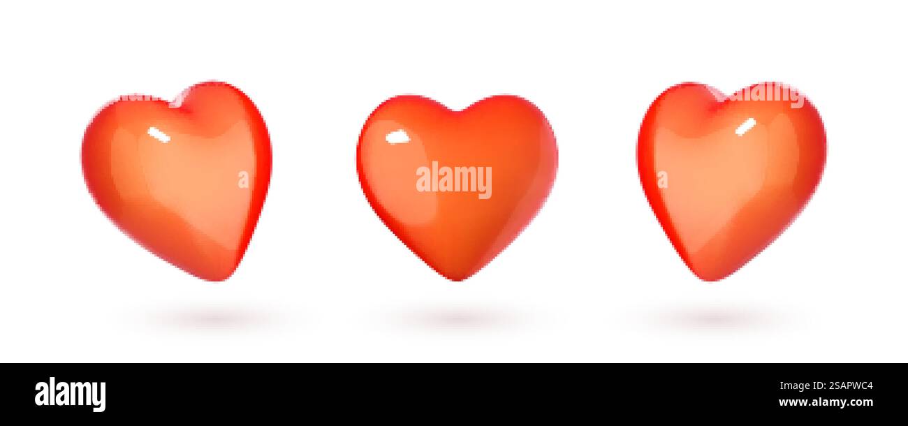 Set of 3D realistic red hearts isolated on white background. Vector 3d ...
