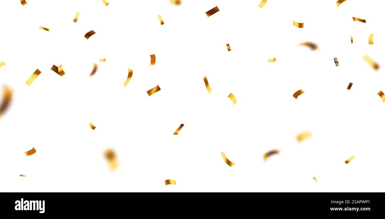 Golden confetti and zigzag ribbon falling from above streamer, tinsel ...