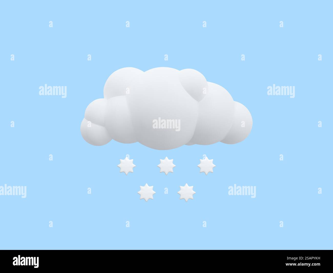 3d realistic cloud with snowflakes in cartoon style isolated on blue background. Weather forecast icon. Vector illustration. Stock Vector