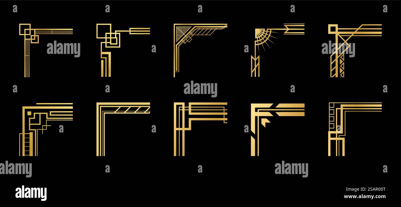 Art deco corners. Geometric vintage golden borders. Luxury frame ...