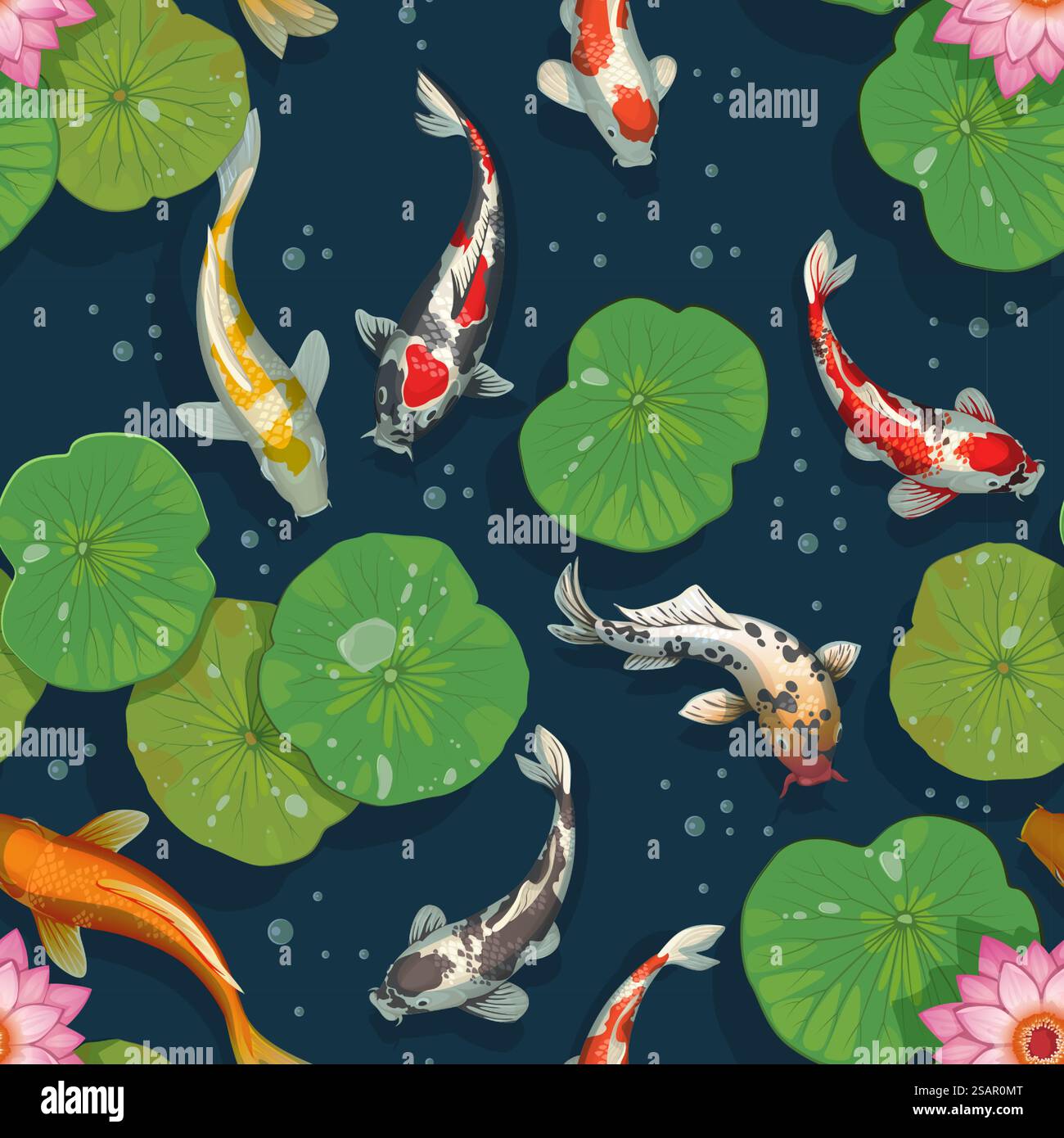 Koi fish pattern. Golden carps seamless texture. Oriental traditional ...