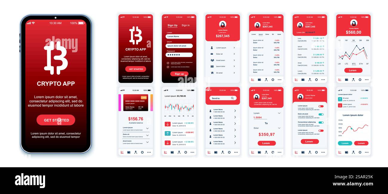 Crypto mobile app interface screens template set online account hi-res ...
