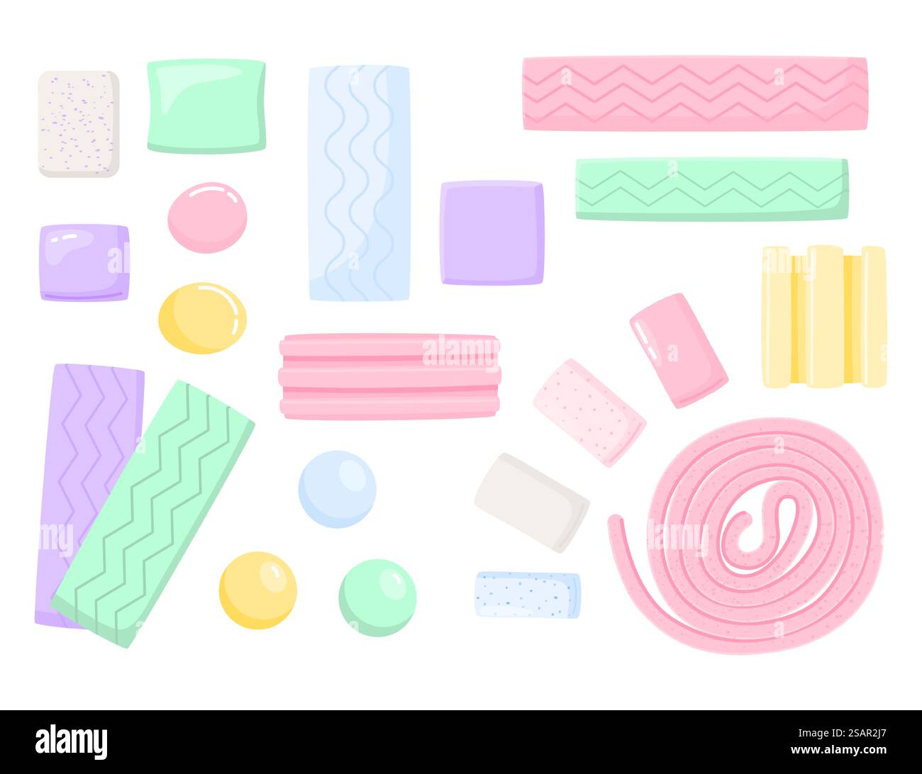 Chewing Gum Cartoon Round Mint Candies And Bubblegum Pad Colored Chewing gum cartoon round mint candies and bubblegum pad colored