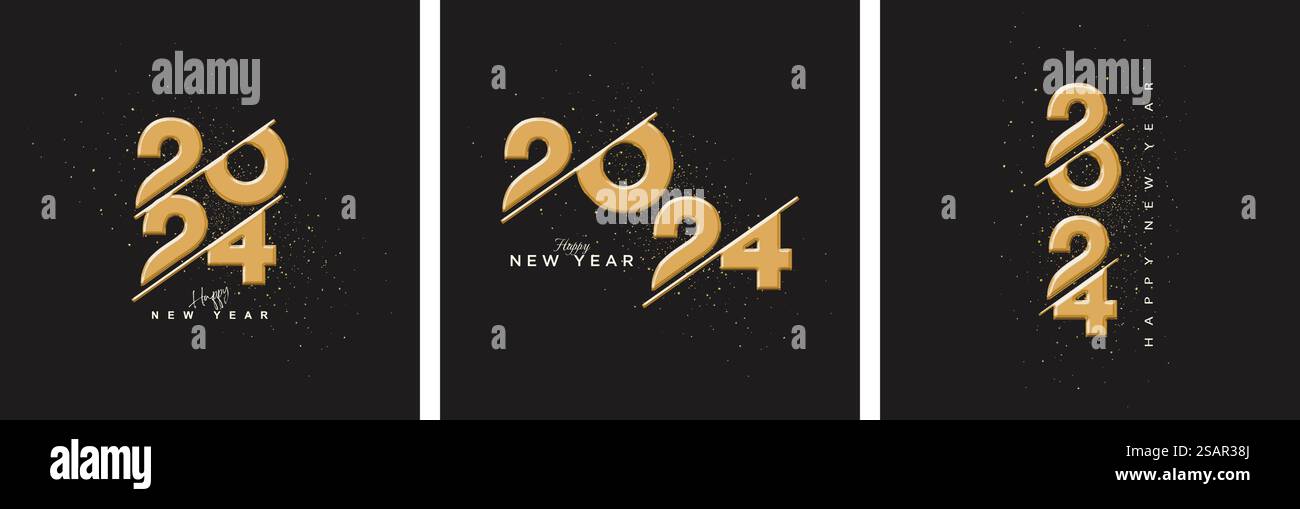 Design set number 2024 for the celebration of the new year 2024. With an elegant gold color in a black background. Stock Vector