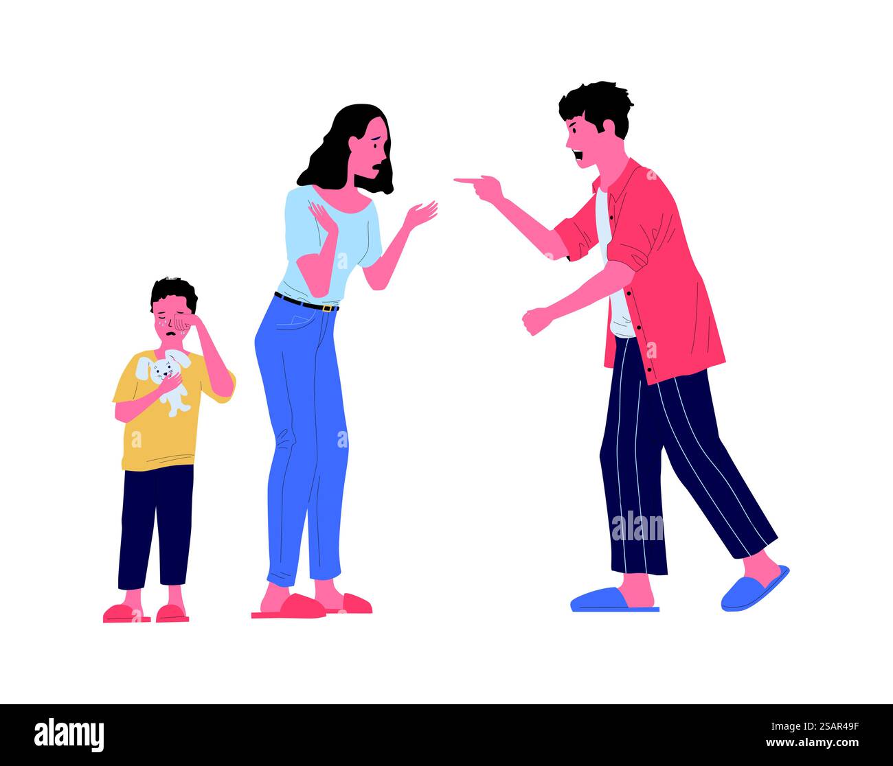 Father yelling at mother who protects child. Family quarrel. Moms ...