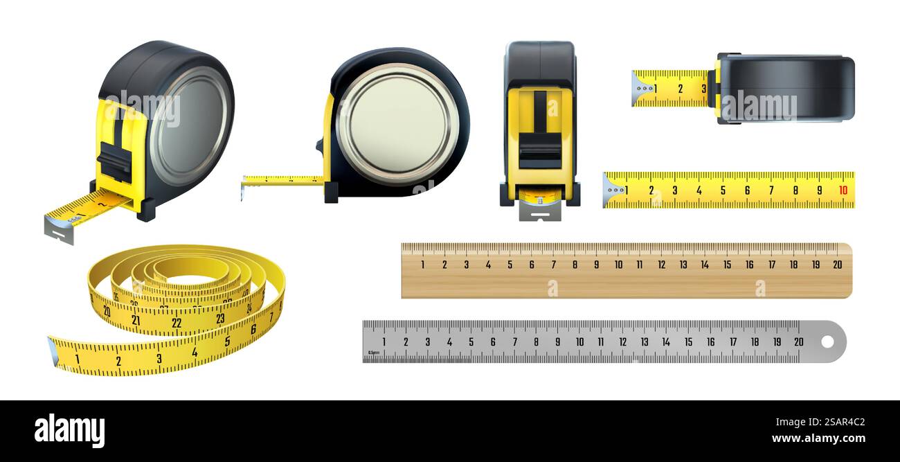 Measuring tools. Realistic instruments for length measurement. 3D ...