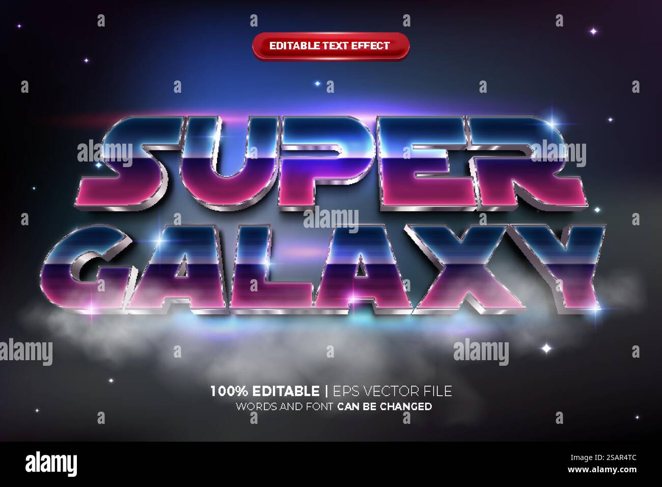 Esport super galaxy glow cartoon movies Bold 3D Editable text Effect Style Stock Vector