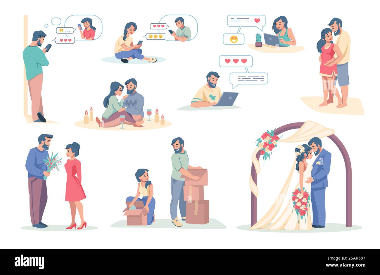 Online dating app. Cartoon boy and girl using smartphone application ...