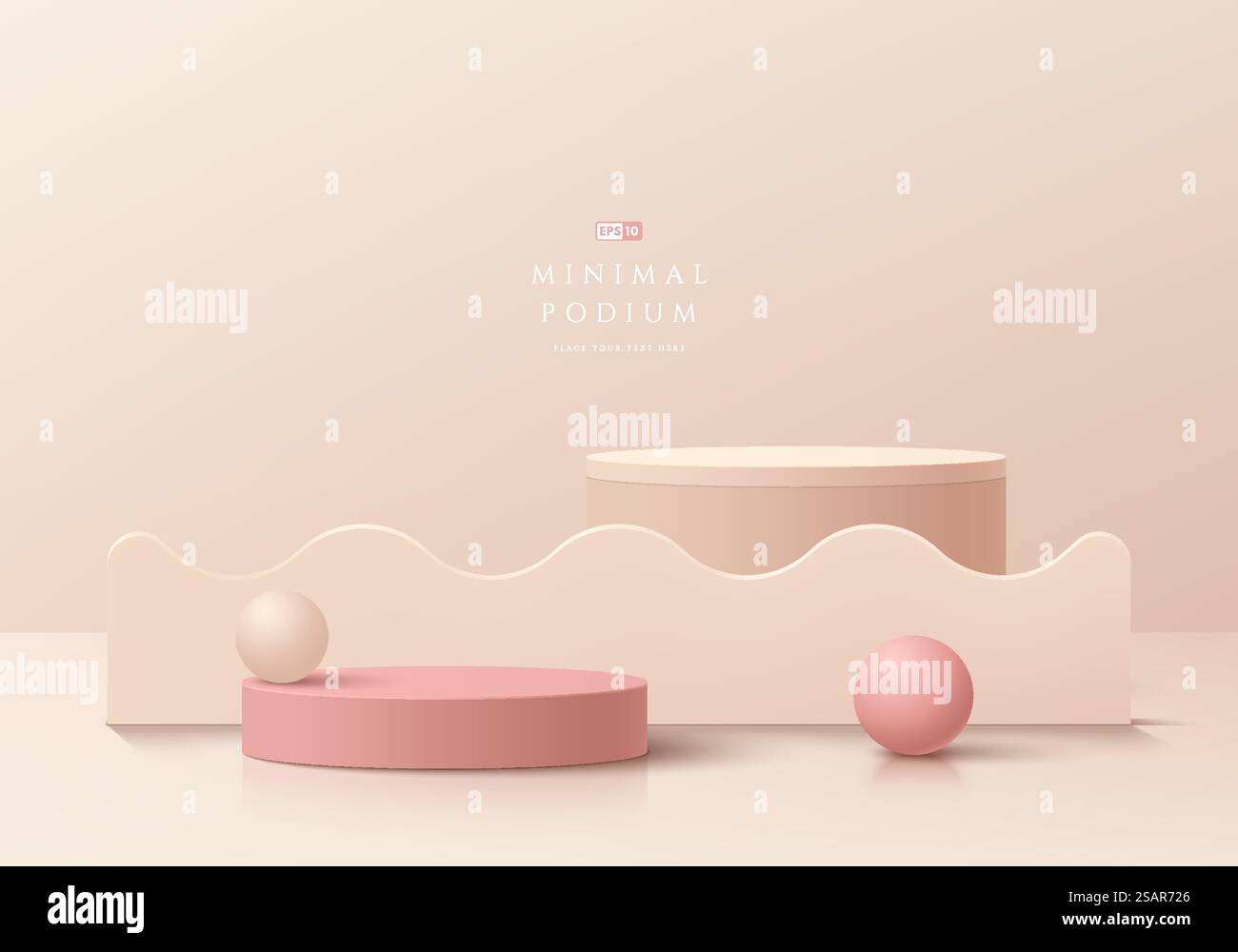 Abstract cream 3D room with set of realistic pink and beige cylinder ...