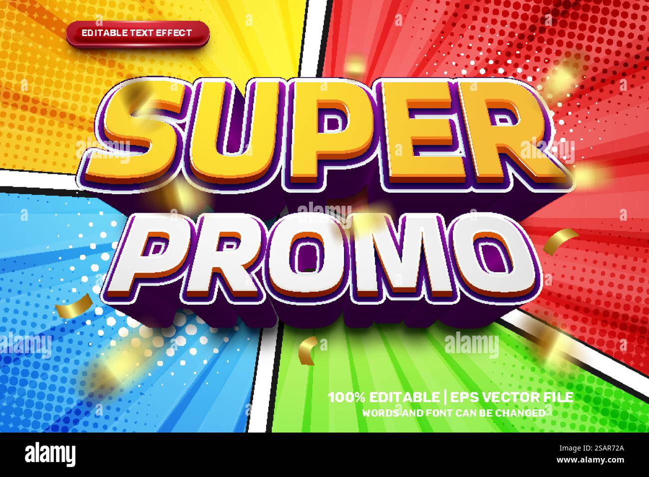 Super Promo comic Style Bold 3D Editable text Effect Style Stock Vector