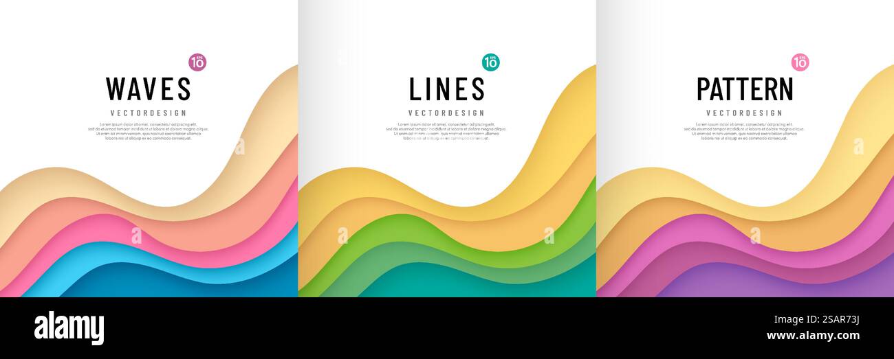 Layers Pattern Background Set of colorful curve wave stripes pattern on white background with ...