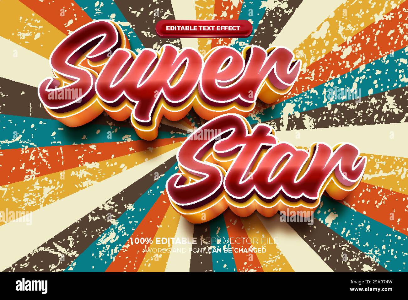 Super Star Retro Vintage 3D Text Effect Editable Stock Vector