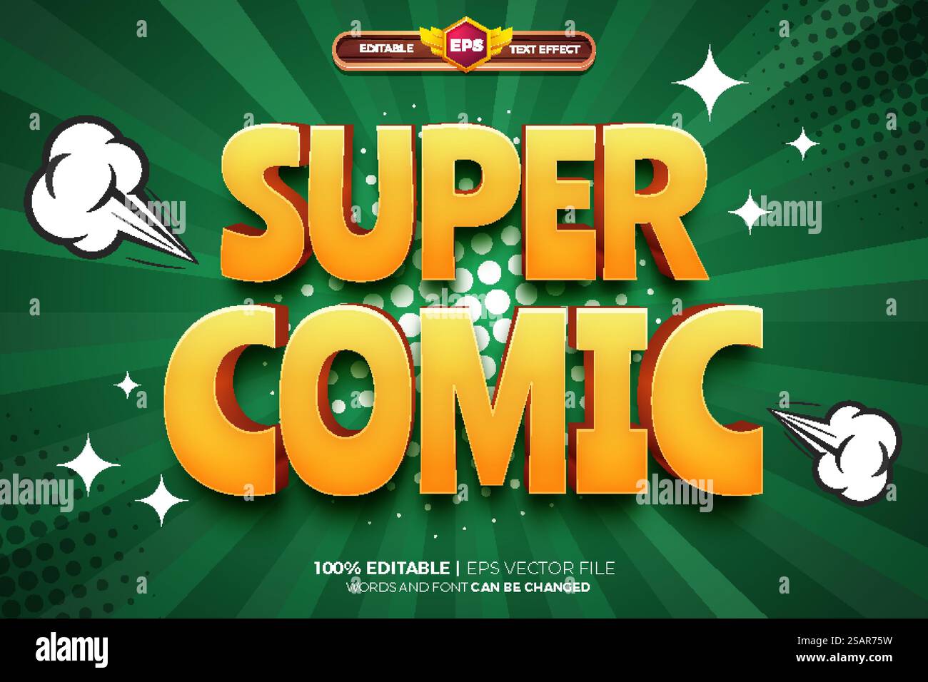 Super Comic cartoon game adventure editable text effect logo template Stock Vector