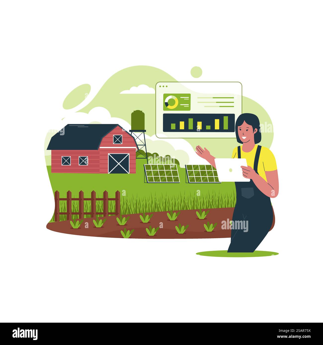 Smart farm analysis concept. Agricultural automation and robotics. Vector illustration flat concept Stock Vector