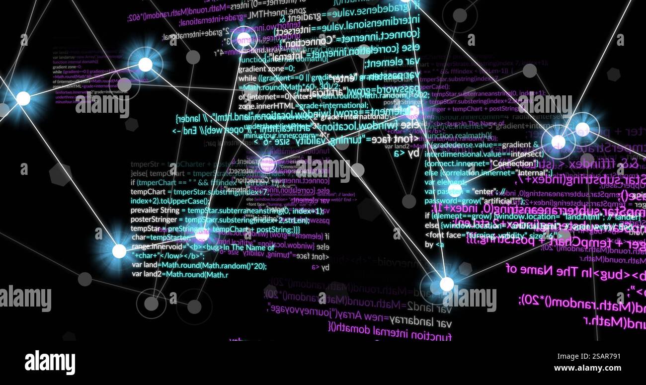 Image of data processing and connections on black background Stock ...