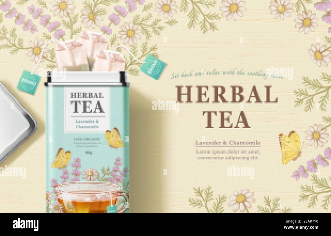Engraved herbal tea bag ad Stock Vector