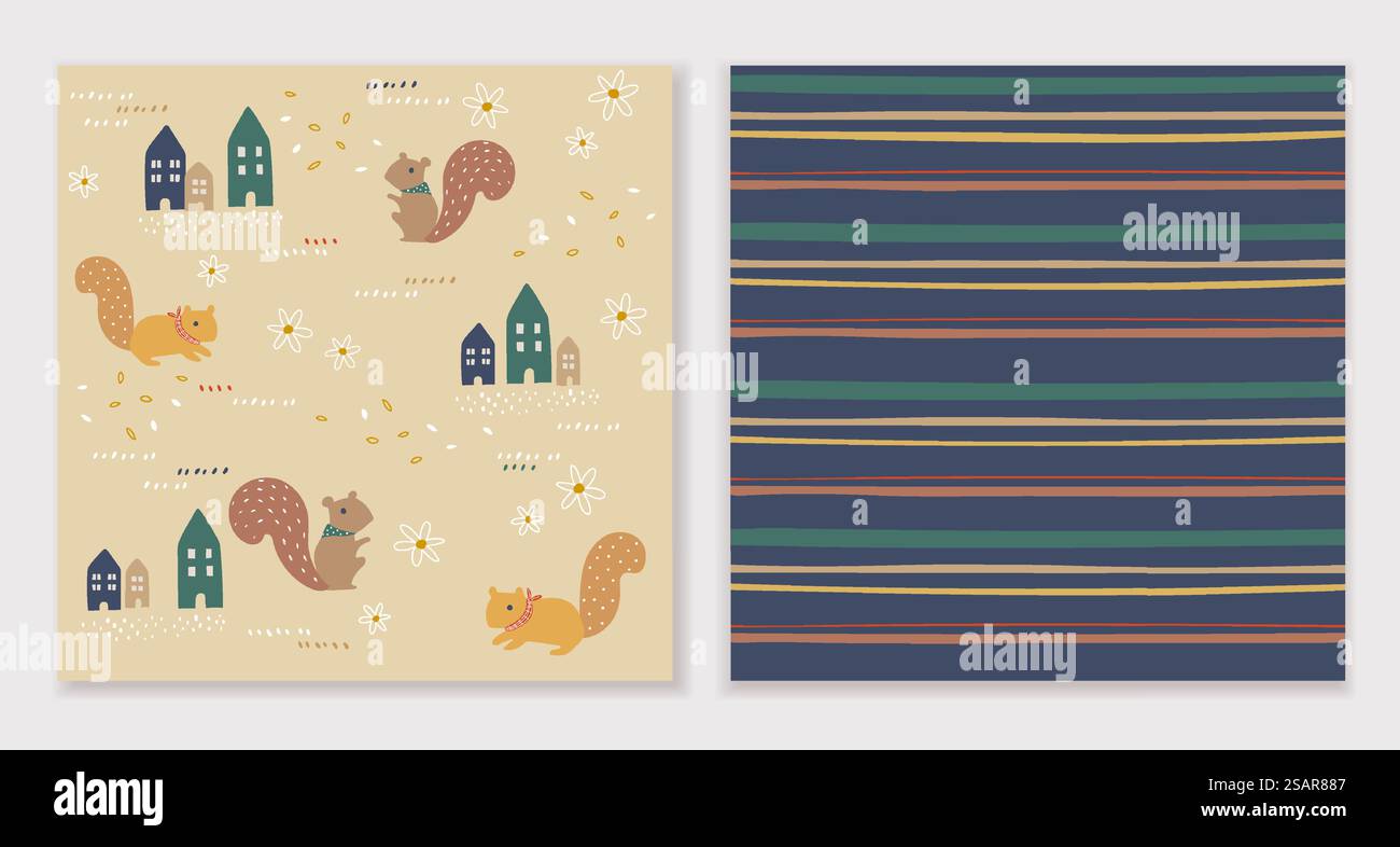 Seamless patterns collection, Elements with cute animals, Floral and ...