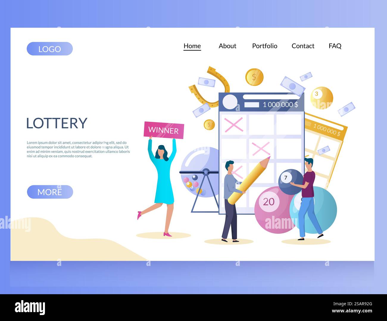 Lottery vector website template, web page and landing page design for ...