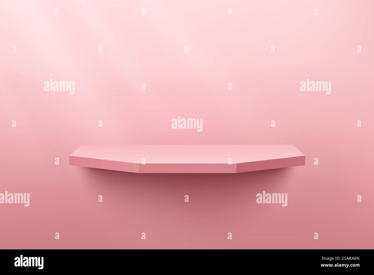 Light pink hexagon shape shelf pedestal podium pink empty room