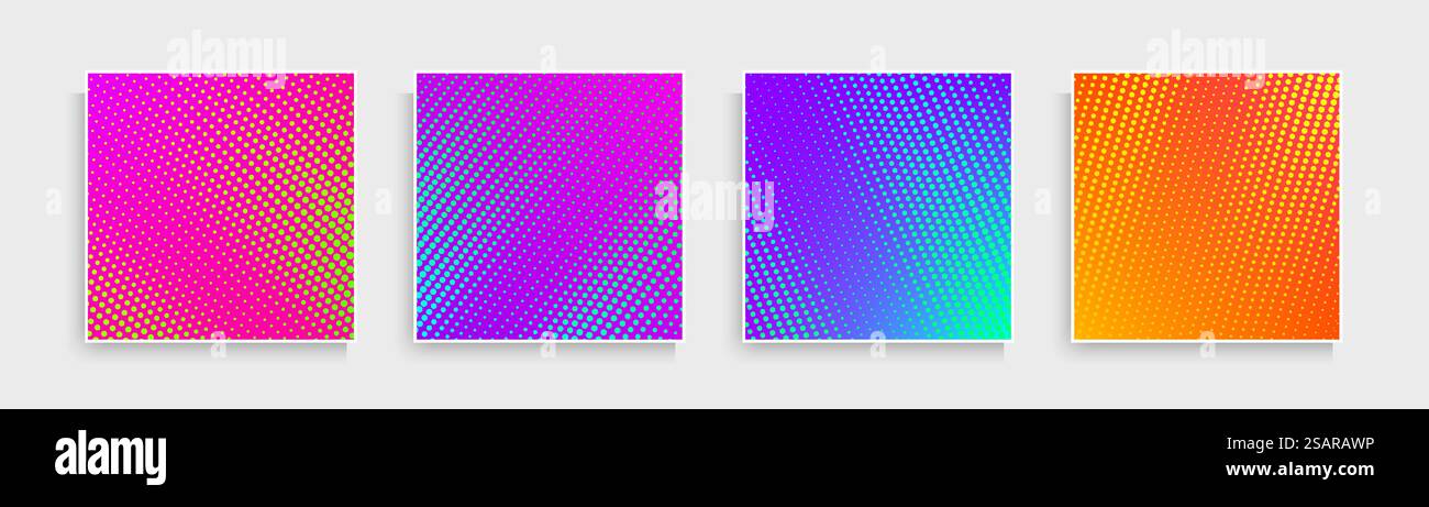 Set of abstract dots pattern with pink, blue, purple, orange yellow vibrant color. Trendy color dots texture collection design. Can use for cover, poster, banner web, flyer,  Print ad. Vector EPS Stock Vector